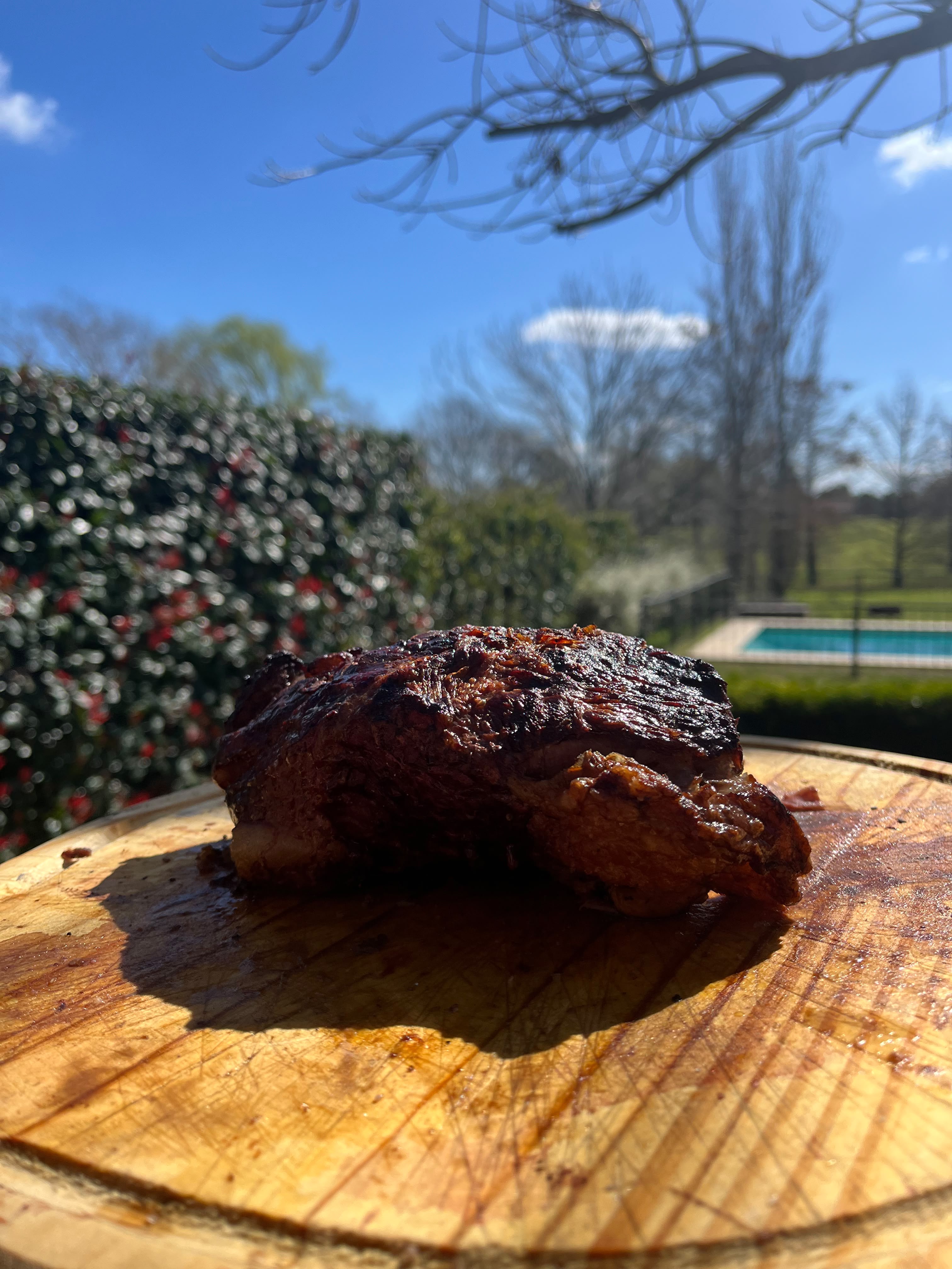Colita de cuadril sellada, sobre tabla de madera